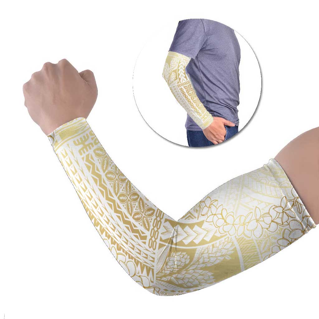 Samoa Lotu Tamaiti Mamanu Siapo Arm Sleeves Golden Plumeria LT7 Set of 2 Gold - Polynesian Pride