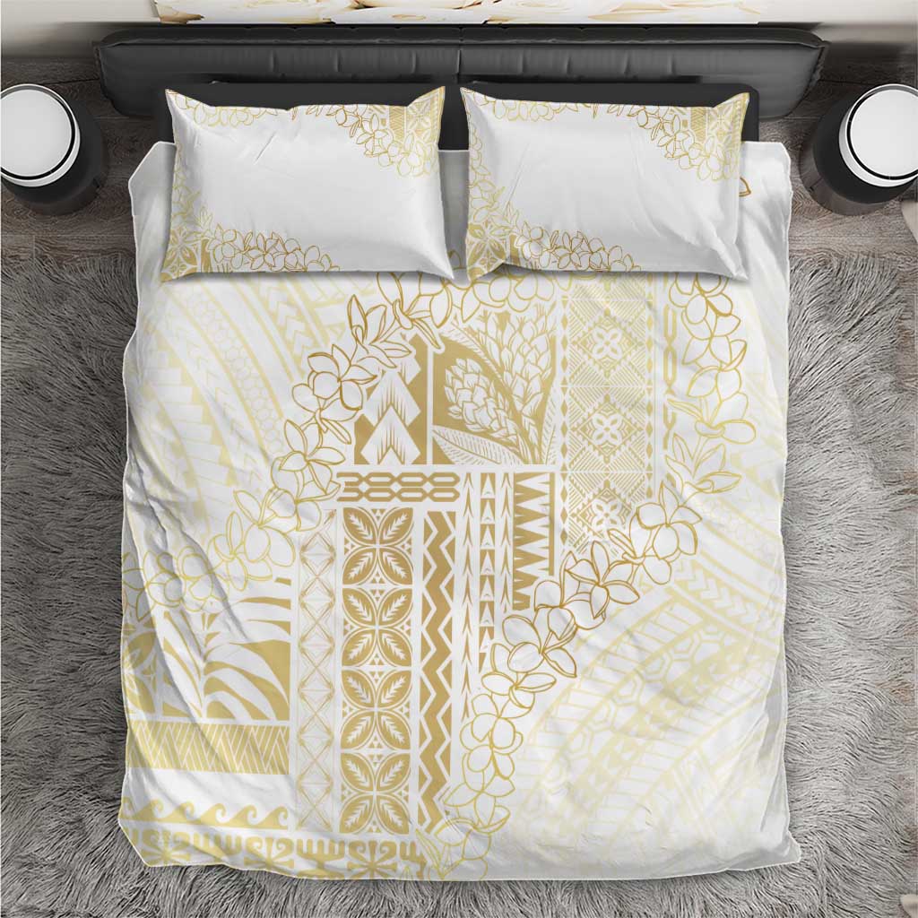 Samoa Lotu Tamaiti Mamanu Siapo Bedding Set Golden Plumeria - Polynesian Pride