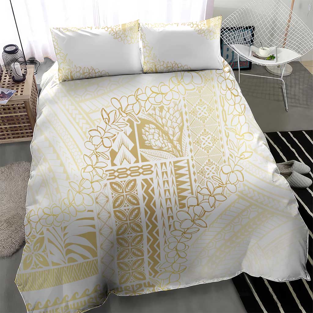 Samoa Lotu Tamaiti Mamanu Siapo Bedding Set Golden Plumeria - Polynesian Pride