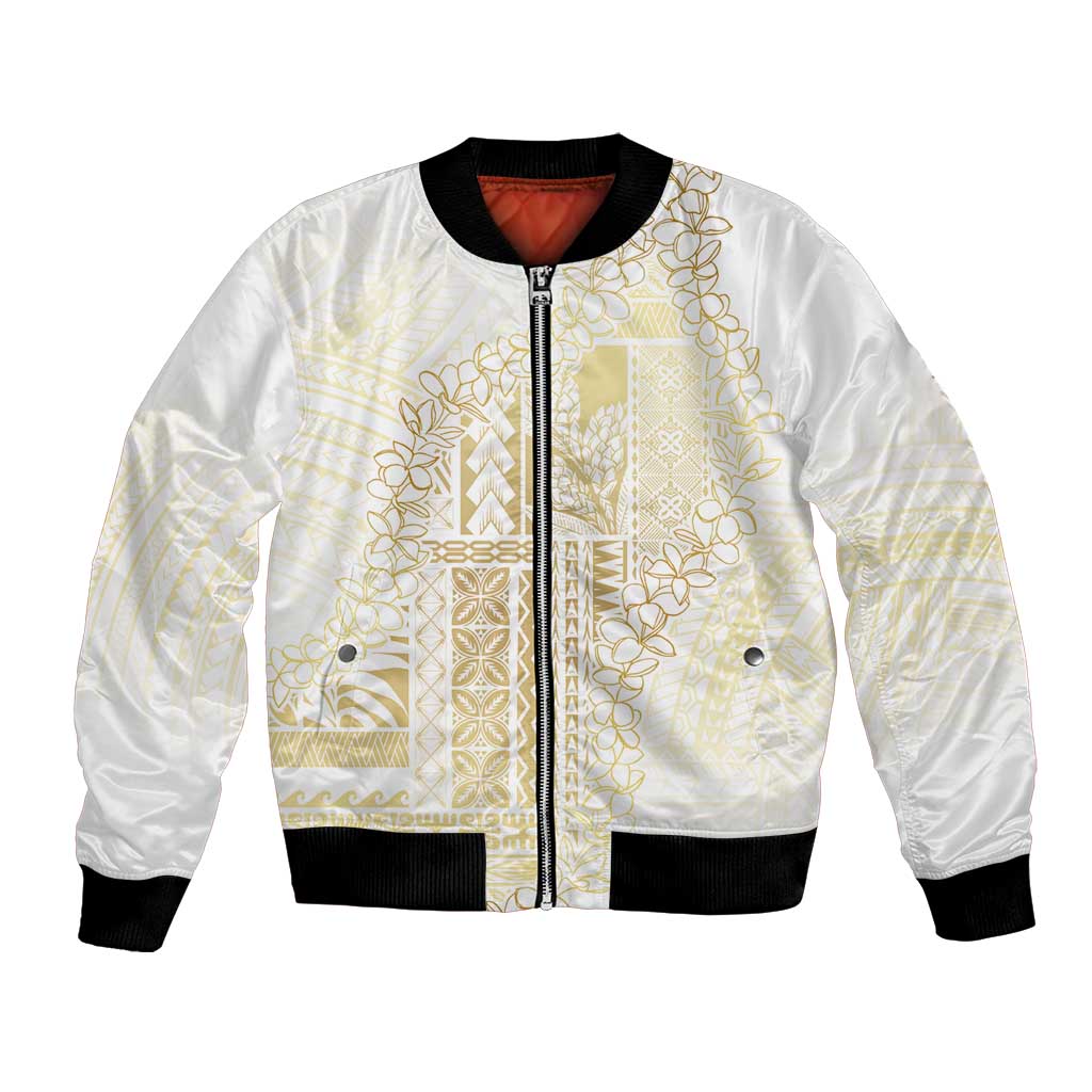 Samoa Lotu Tamaiti Mamanu Siapo Bomber Jacket Golden Plumeria LT7 Unisex Gold - Polynesian Pride