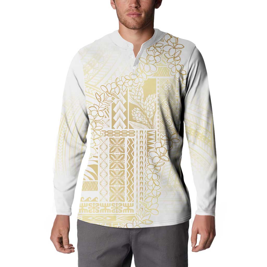 Samoa Lotu Tamaiti Mamanu Siapo Button Sweatshirt Golden Plumeria - Polynesian Pride