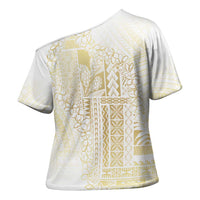Samoa Lotu Tamaiti Mamanu Siapo Cross Shoulder Shirt Golden Plumeria - Polynesian Pride