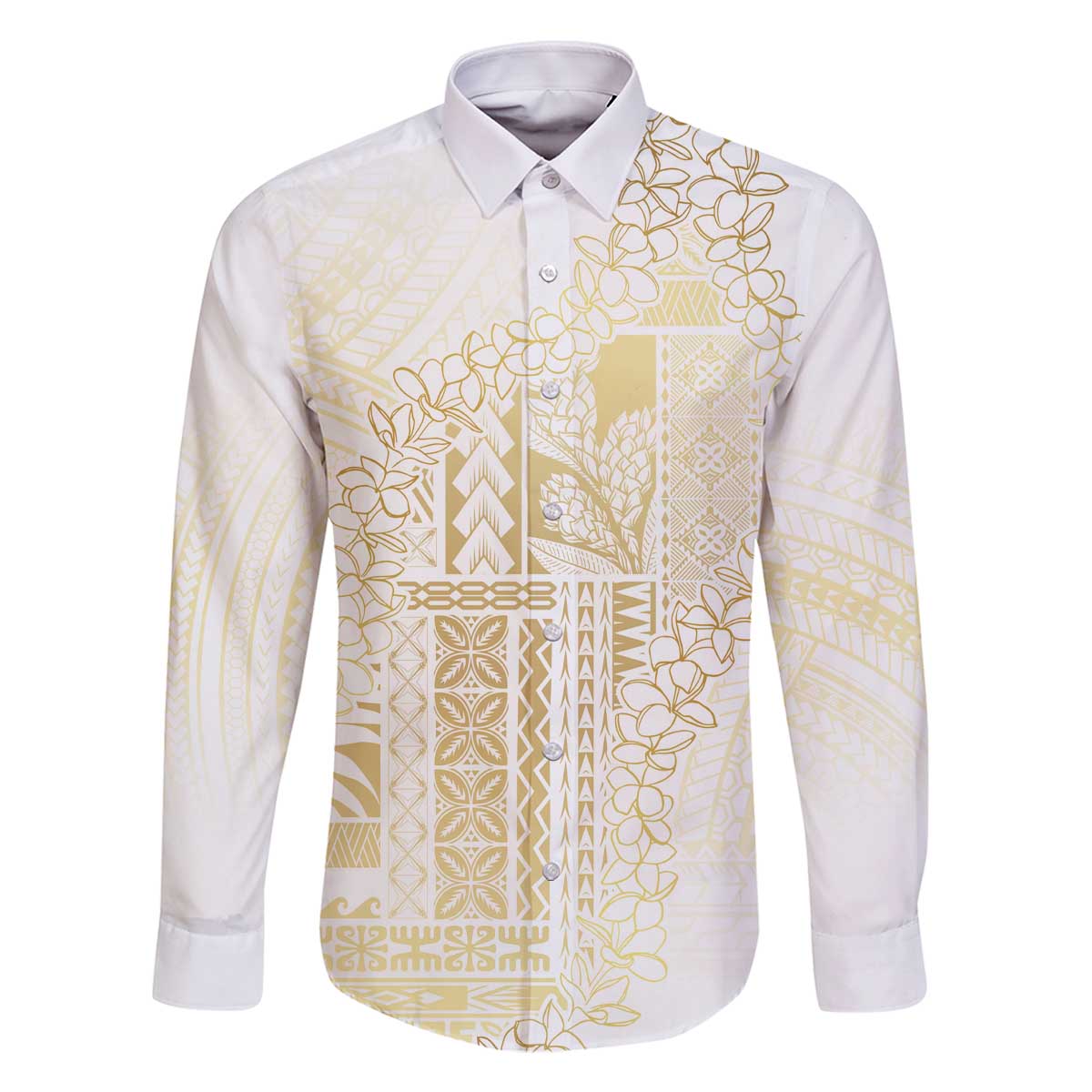 Samoa Lotu Tamaiti Mamanu Siapo Family Matching Off The Shoulder Long Sleeve Dress and Hawaiian Shirt Golden Plumeria - Polynesian Pride