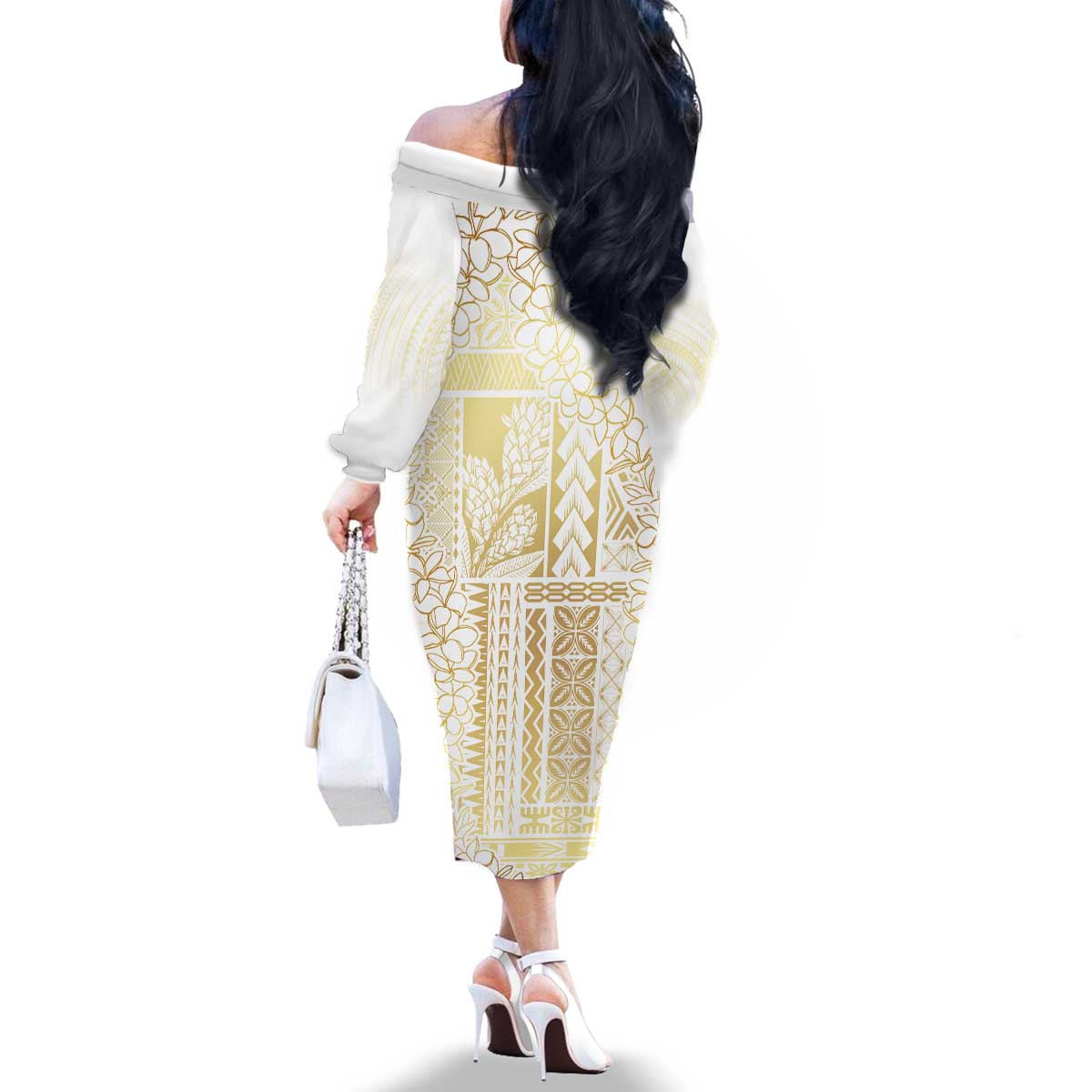 Samoa Lotu Tamaiti Mamanu Siapo Family Matching Off The Shoulder Long Sleeve Dress and Hawaiian Shirt Golden Plumeria - Polynesian Pride