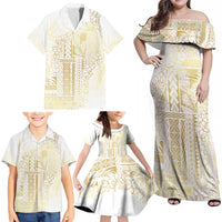 Samoa Lotu Tamaiti Mamanu Siapo Family Matching Off Shoulder Maxi Dress and Hawaiian Shirt Golden Plumeria - Polynesian Pride