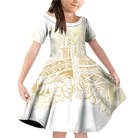 Samoa Lotu Tamaiti Mamanu Siapo Family Matching Off Shoulder Short Dress and Hawaiian Shirt Golden Plumeria - Polynesian Pride