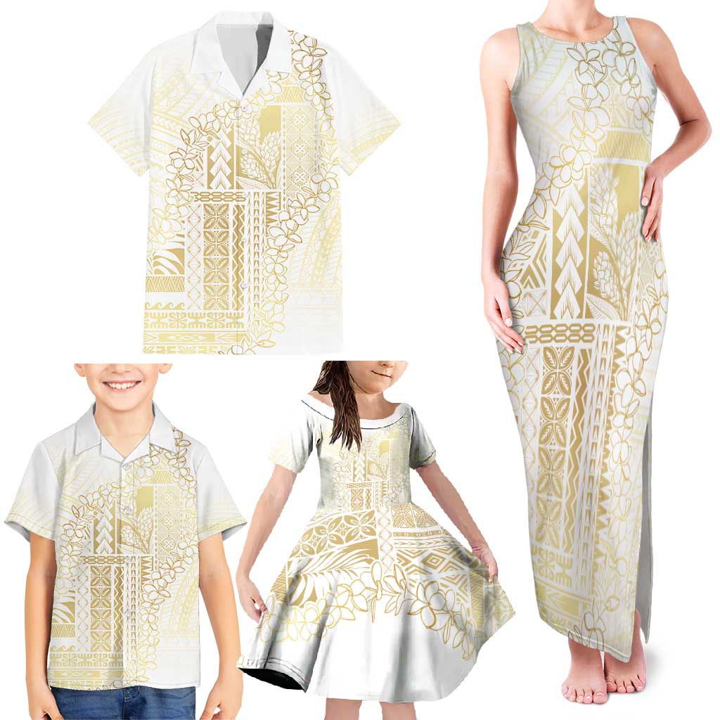 Samoa Lotu Tamaiti Mamanu Siapo Family Matching Tank Maxi Dress and Hawaiian Shirt Golden Plumeria - Polynesian Pride