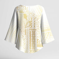 Samoa Lotu Tamaiti Mamanu Siapo Kimono Sleeve Blouse Golden Plumeria - Polynesian Pride
