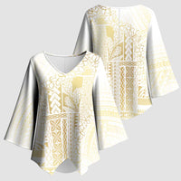 Samoa Lotu Tamaiti Mamanu Siapo Kimono Sleeve Blouse Golden Plumeria - Polynesian Pride