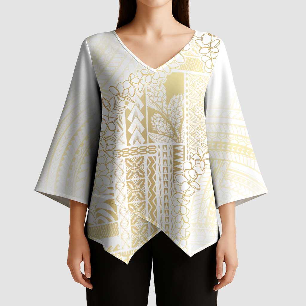Samoa Lotu Tamaiti Mamanu Siapo Kimono Sleeve Blouse Golden Plumeria - Polynesian Pride