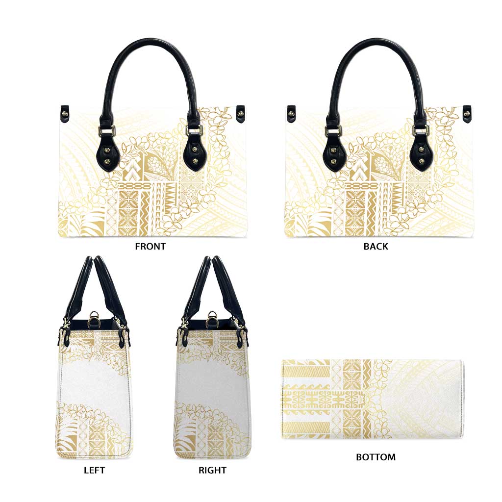 Samoa Lotu Tamaiti Mamanu Siapo Leather Bag Golden Plumeria - Polynesian Pride