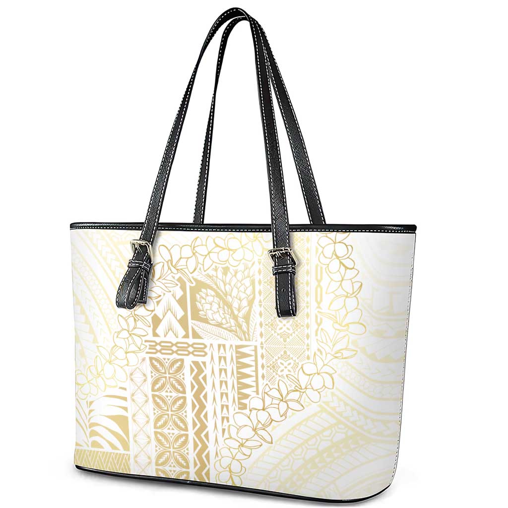 Samoa Lotu Tamaiti Mamanu Siapo Leather Tote Bag Golden Plumeria LT7 - Polynesian Pride