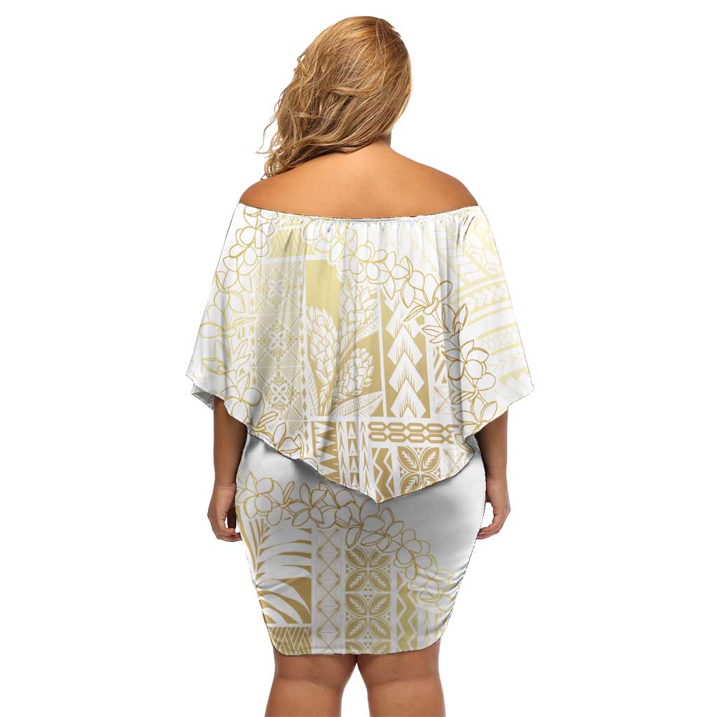 Samoa Lotu Tamaiti Mamanu Siapo Off Shoulder Short Dress Golden Plumeria - Polynesian Pride