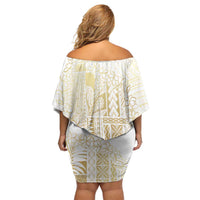 Samoa Lotu Tamaiti Mamanu Siapo Off Shoulder Short Dress Golden Plumeria - Polynesian Pride