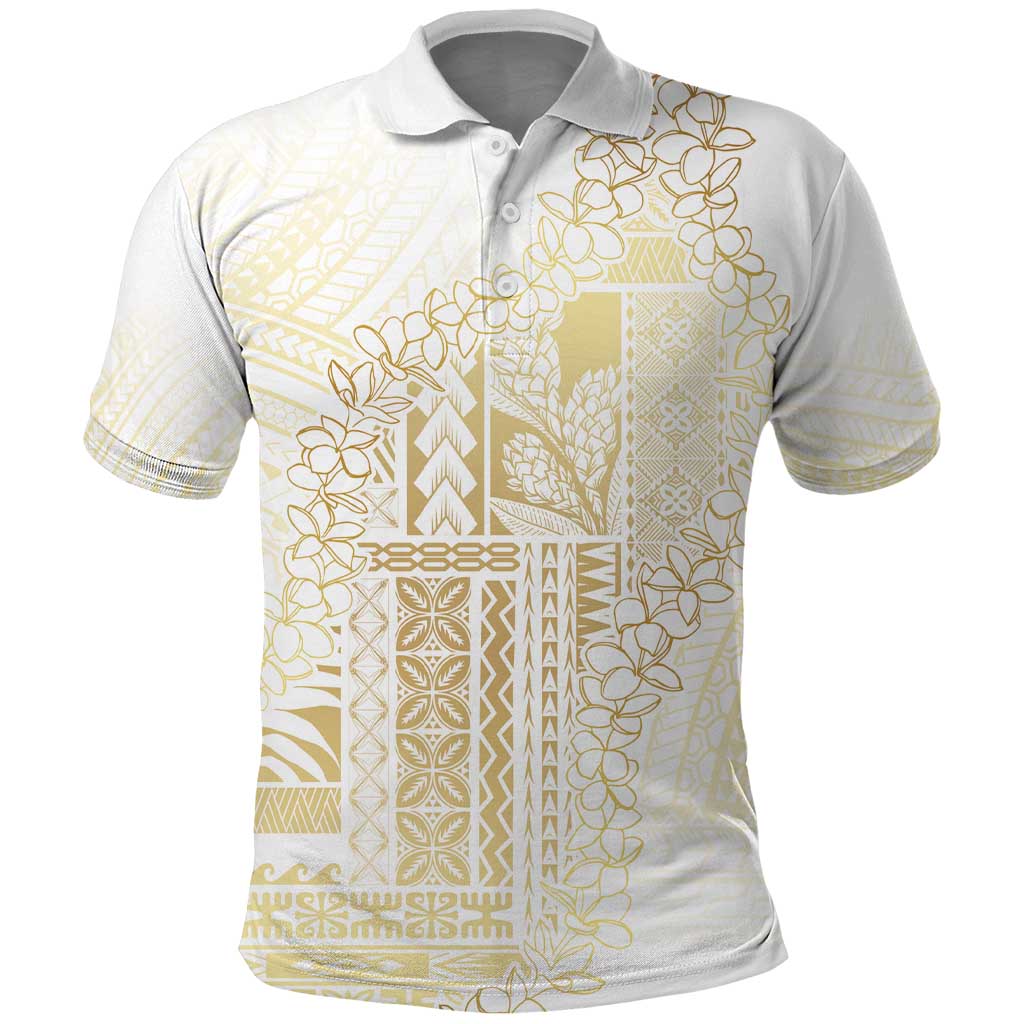 Samoa Lotu Tamaiti Mamanu Siapo Polo Shirt Golden Plumeria - Polynesian Pride