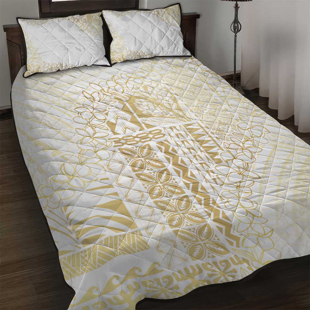 Samoa Lotu Tamaiti Mamanu Siapo Quilt Bed Set Golden Plumeria LT7 Gold - Polynesian Pride