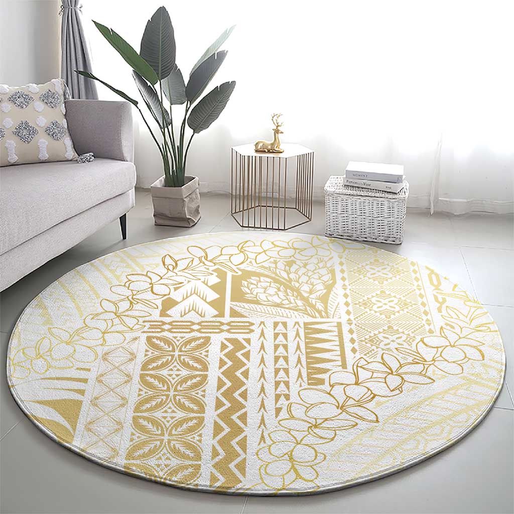 Samoa Lotu Tamaiti Mamanu Siapo Round Carpet Golden Plumeria - Polynesian Pride