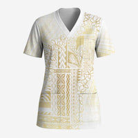 Samoa Lotu Tamaiti Mamanu Siapo Scrub Top Golden Plumeria - Polynesian Pride