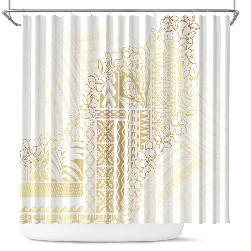 Samoa Lotu Tamaiti Mamanu Siapo Shower Curtain Golden Plumeria LT7 Gold - Polynesian Pride
