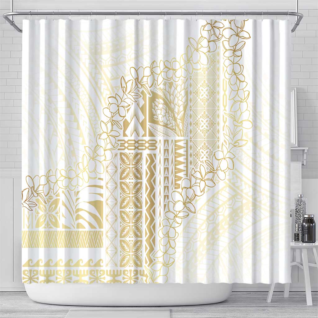 Samoa Lotu Tamaiti Mamanu Siapo Shower Curtain Golden Plumeria - Polynesian Pride