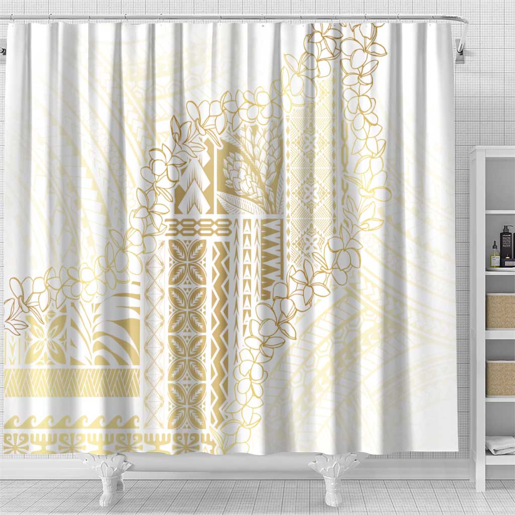 Samoa Lotu Tamaiti Mamanu Siapo Shower Curtain Golden Plumeria - Polynesian Pride