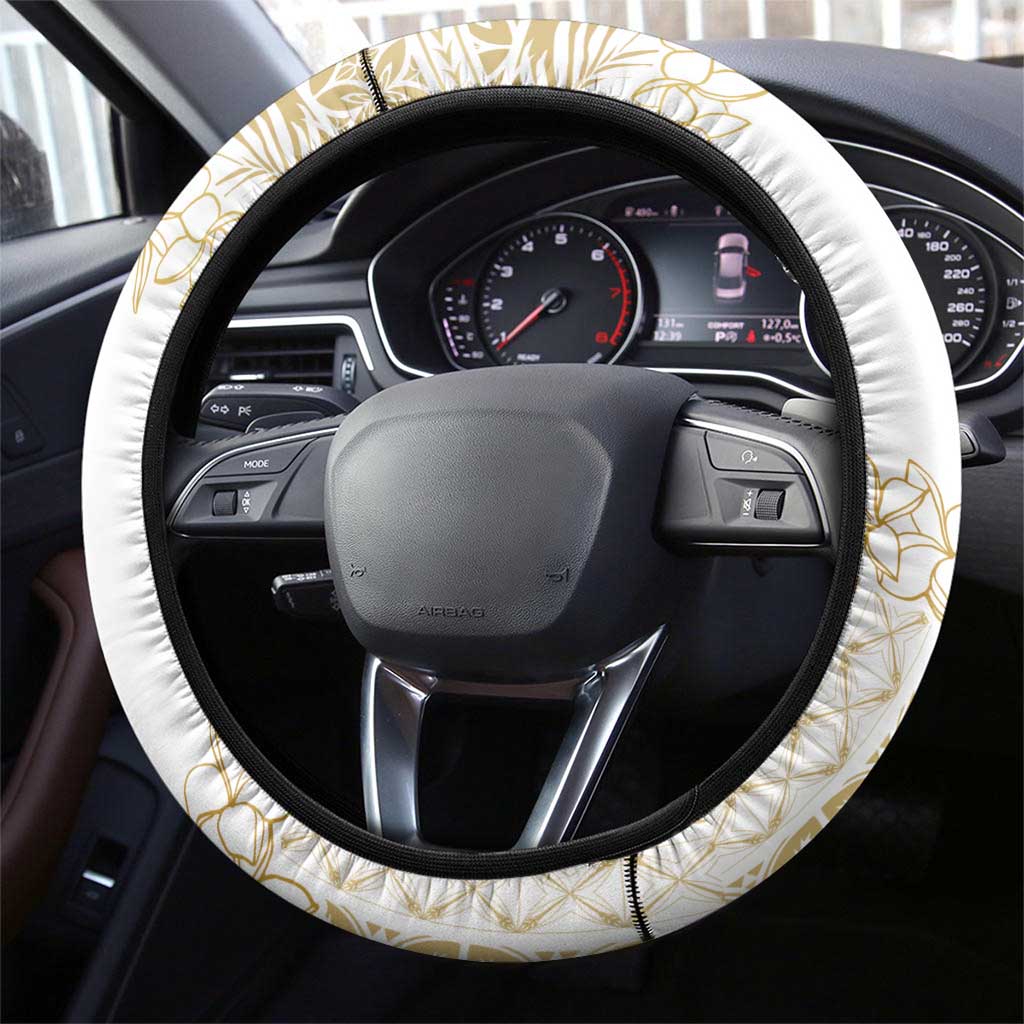 Samoa Lotu Tamaiti Mamanu Siapo Steering Wheel Cover Golden Plumeria LT7 - Polynesian Pride