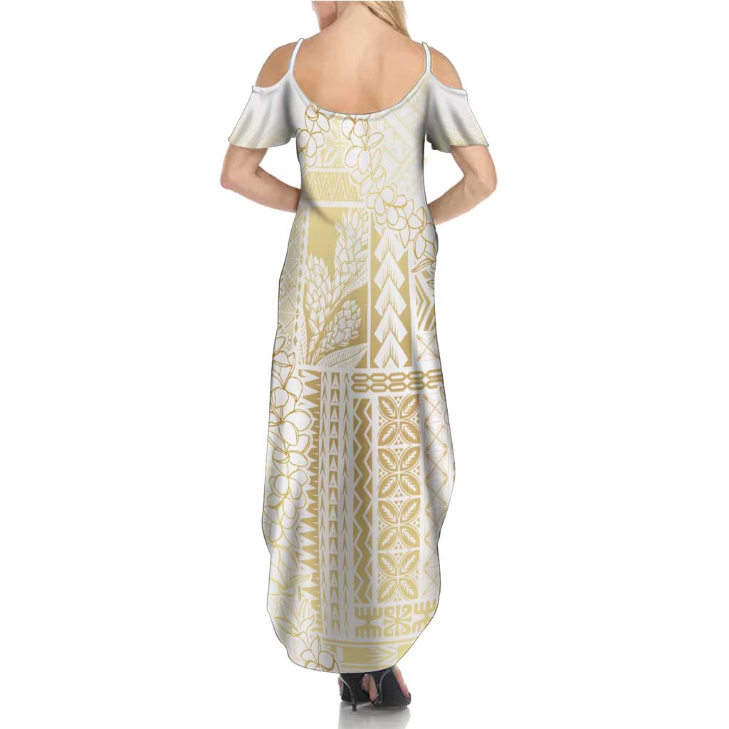Samoa Lotu Tamaiti Mamanu Siapo Summer Maxi Dress Golden Plumeria - Polynesian Pride
