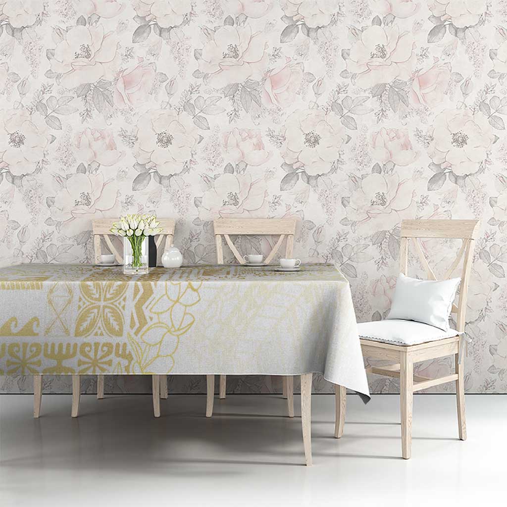 Samoa Lotu Tamaiti Mamanu Siapo Tablecloth Golden Plumeria - Polynesian Pride