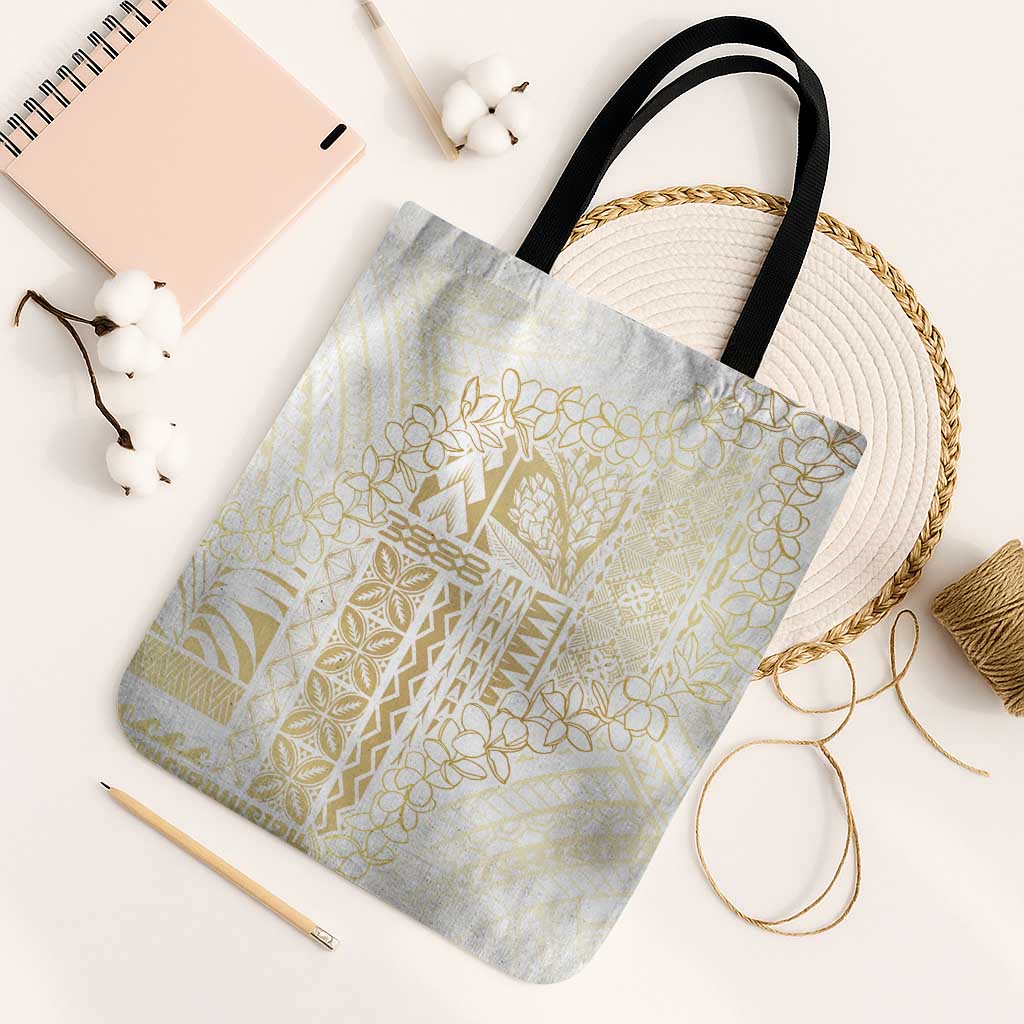 Samoa Lotu Tamaiti Mamanu Siapo Tote Bag Golden Plumeria LT7 Black Strap One Size Gold - Polynesian Pride