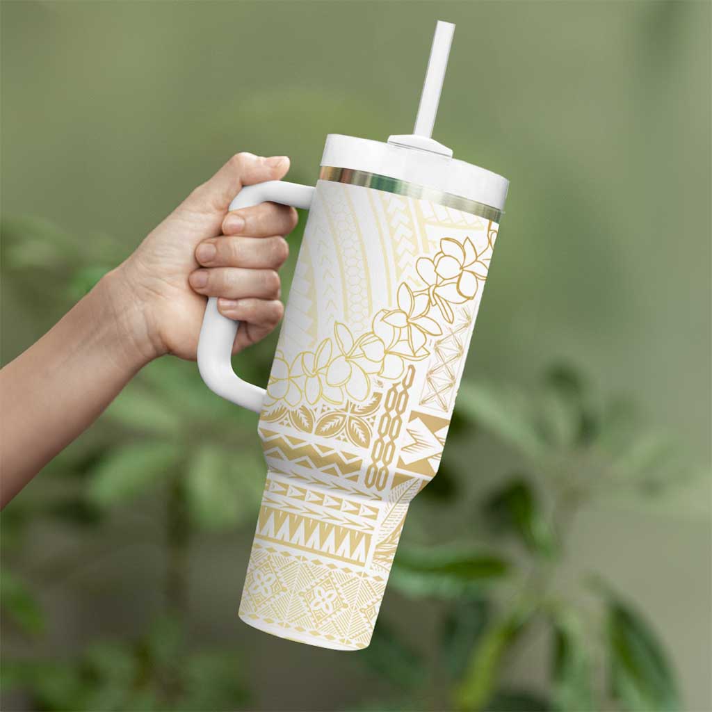 Samoa Lotu Tamaiti Mamanu Siapo Tumbler With Handle Golden Plumeria - Polynesian Pride