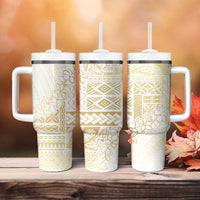 Samoa Lotu Tamaiti Mamanu Siapo Tumbler With Handle Golden Plumeria - Polynesian Pride