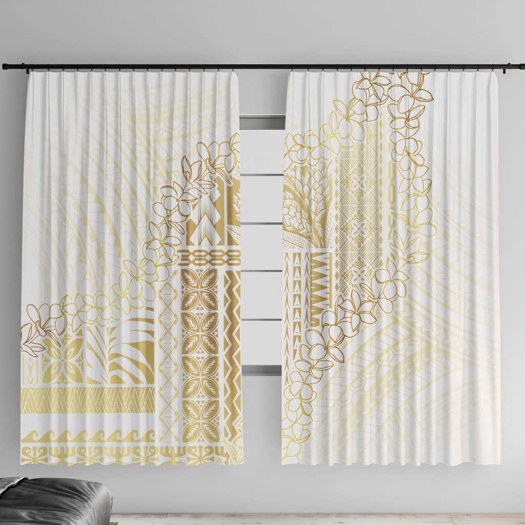 Samoa Lotu Tamaiti Mamanu Siapo Window Curtain Golden Plumeria LT7 With Hooks Gold - Polynesian Pride
