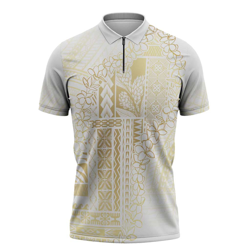 Samoa Lotu Tamaiti Mamanu Siapo Zipper Polo Shirt Golden Plumeria - Polynesian Pride