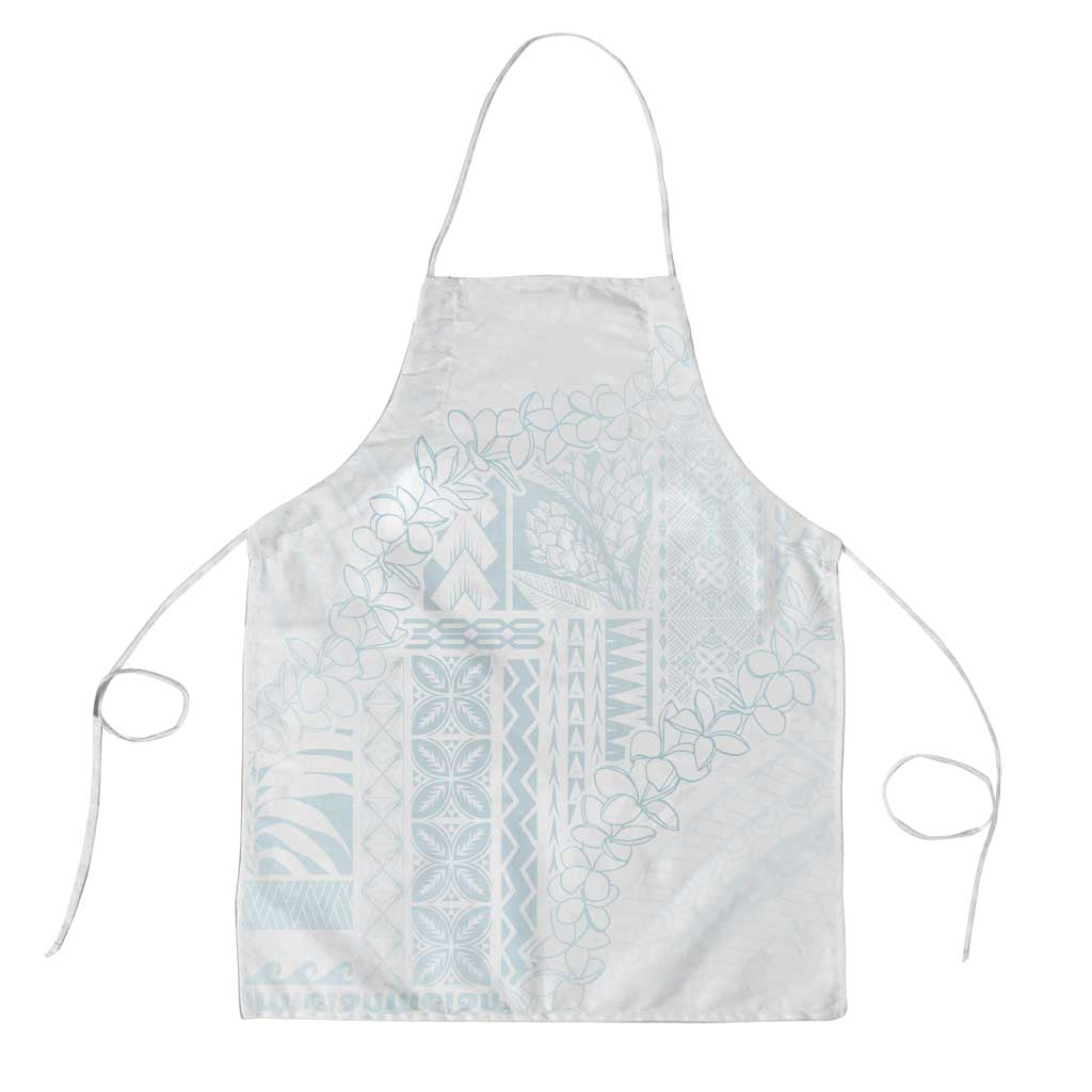 Samoa Lotu Tamaiti Mamanu Siapo Apron Off White Plumeria LT7 Baby Blue - Polynesian Pride
