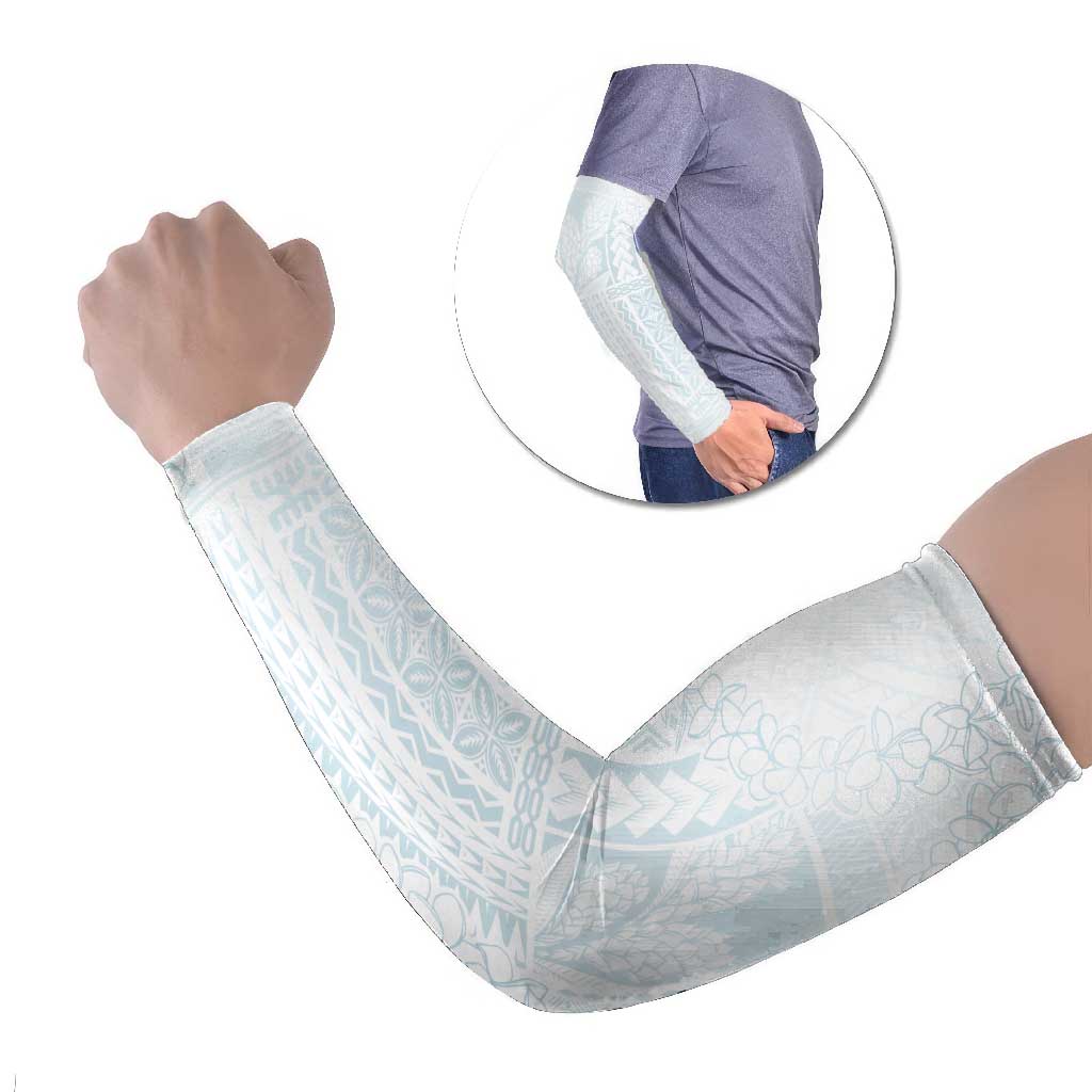 Samoa Lotu Tamaiti Mamanu Siapo Arm Sleeves Off White Plumeria LT7 Set of 2 Baby Blue - Polynesian Pride