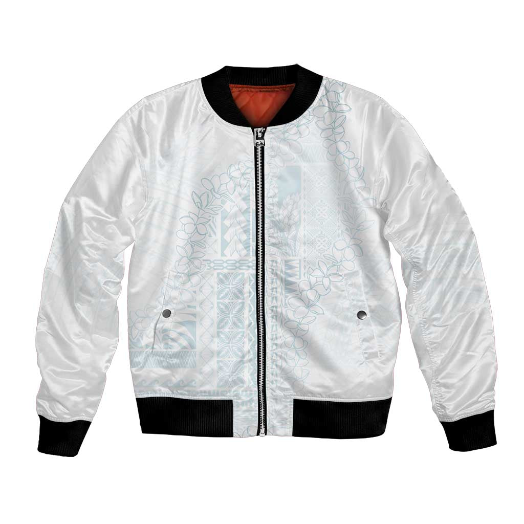 Samoa Lotu Tamaiti Mamanu Siapo Bomber Jacket Off White Plumeria LT7 Unisex Baby Blue - Polynesian Pride