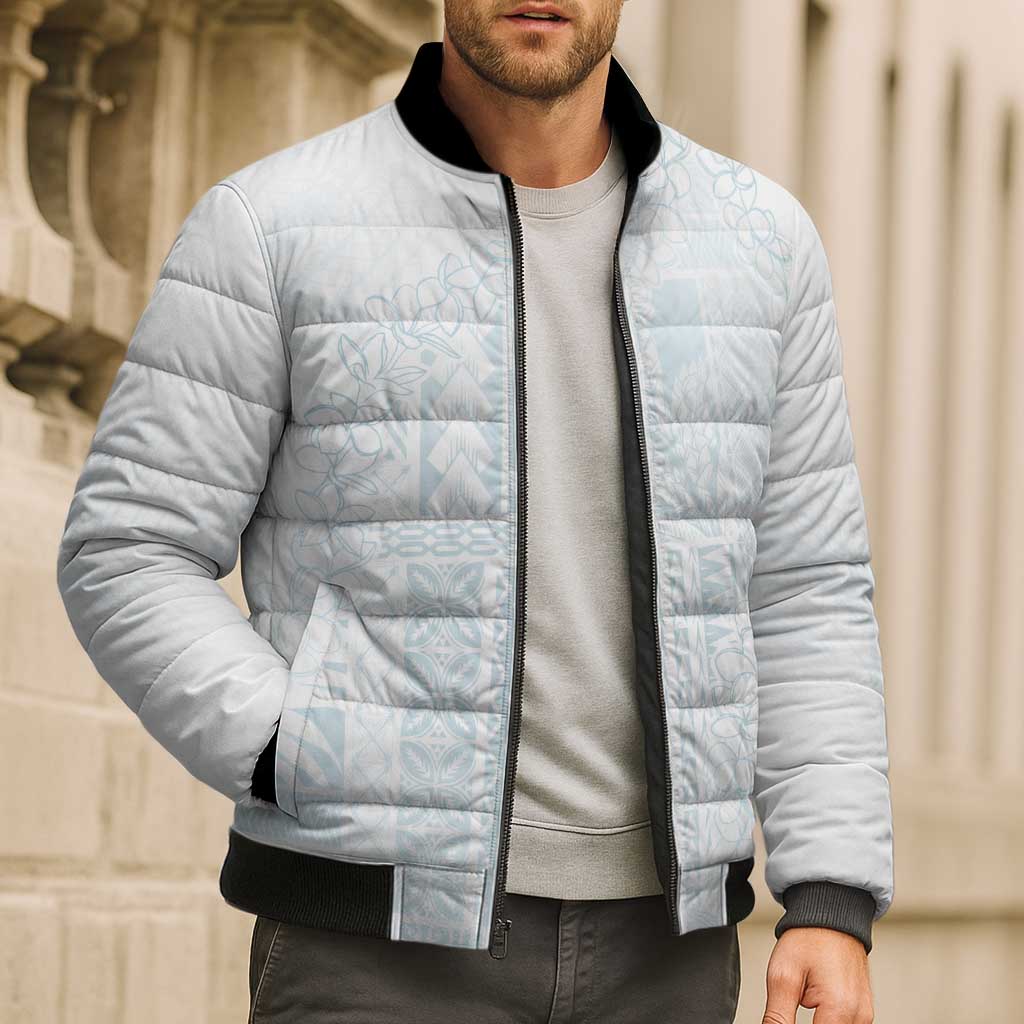 Samoa Lotu Tamaiti Mamanu Siapo Bomber Puffer Jacket Off White Plumeria - Polynesian Pride