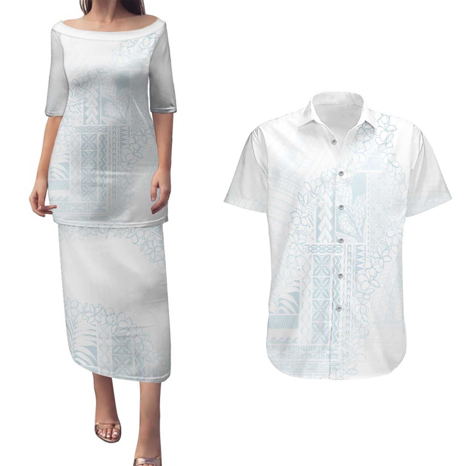 Samoa Lotu Tamaiti Mamanu Siapo Couples Matching Puletasi and Hawaiian Shirt Off White Plumeria - Polynesian Pride