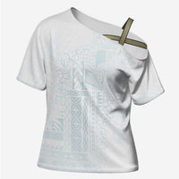 Samoa Lotu Tamaiti Mamanu Siapo Cross Shoulder Shirt Off White Plumeria - Polynesian Pride