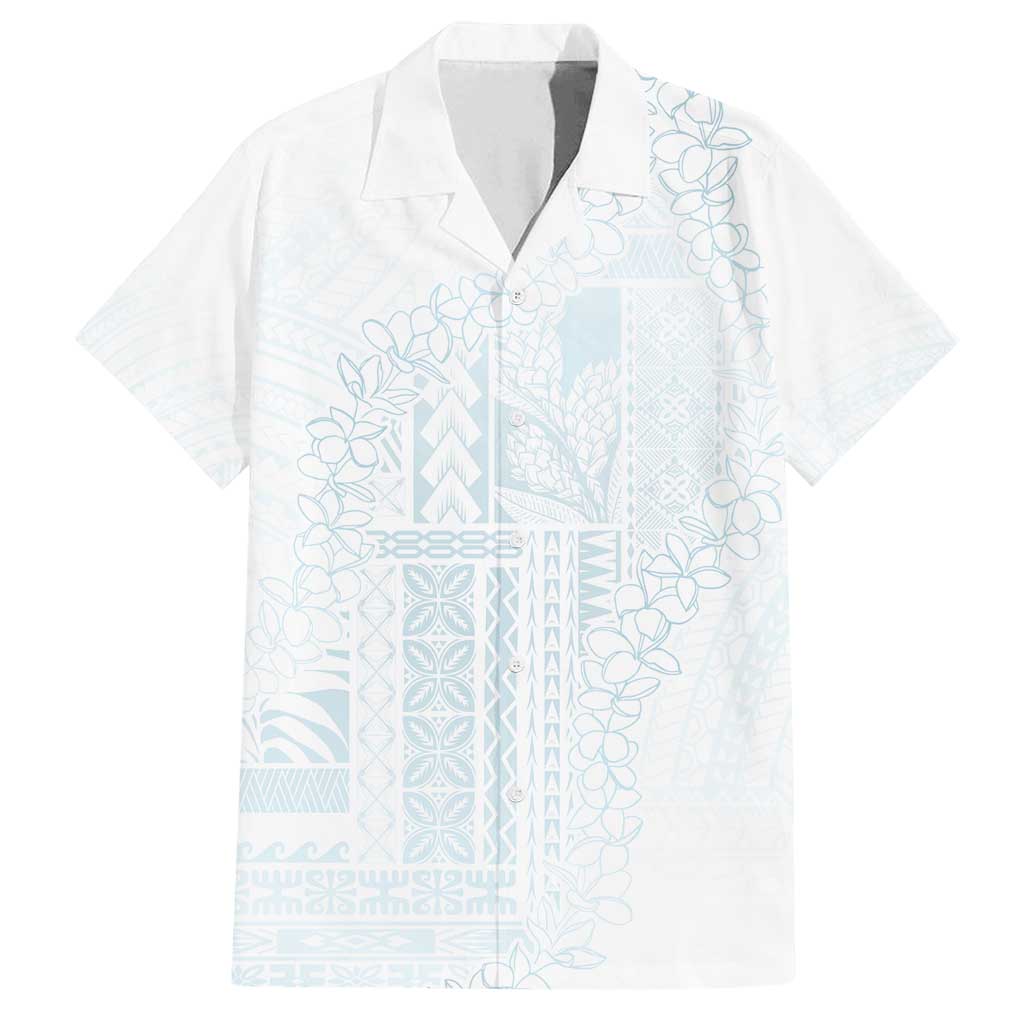 Samoa Lotu Tamaiti Mamanu Siapo Family Matching Off Shoulder Short Dress and Hawaiian Shirt Off White Plumeria - Polynesian Pride