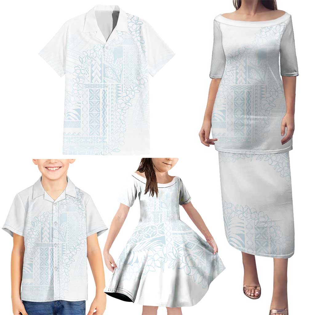 Samoa Lotu Tamaiti Mamanu Siapo Family Matching Puletasi and Hawaiian Shirt Off White Plumeria - Polynesian Pride