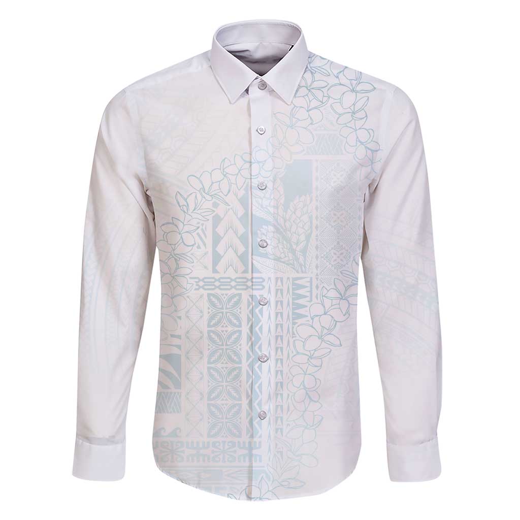 Samoa Lotu Tamaiti Mamanu Siapo Family Matching Short Sleeve Bodycon Dress and Hawaiian Shirt Off White Plumeria - Polynesian Pride