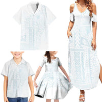 Samoa Lotu Tamaiti Mamanu Siapo Family Matching Summer Maxi Dress and Hawaiian Shirt Off White Plumeria - Polynesian Pride