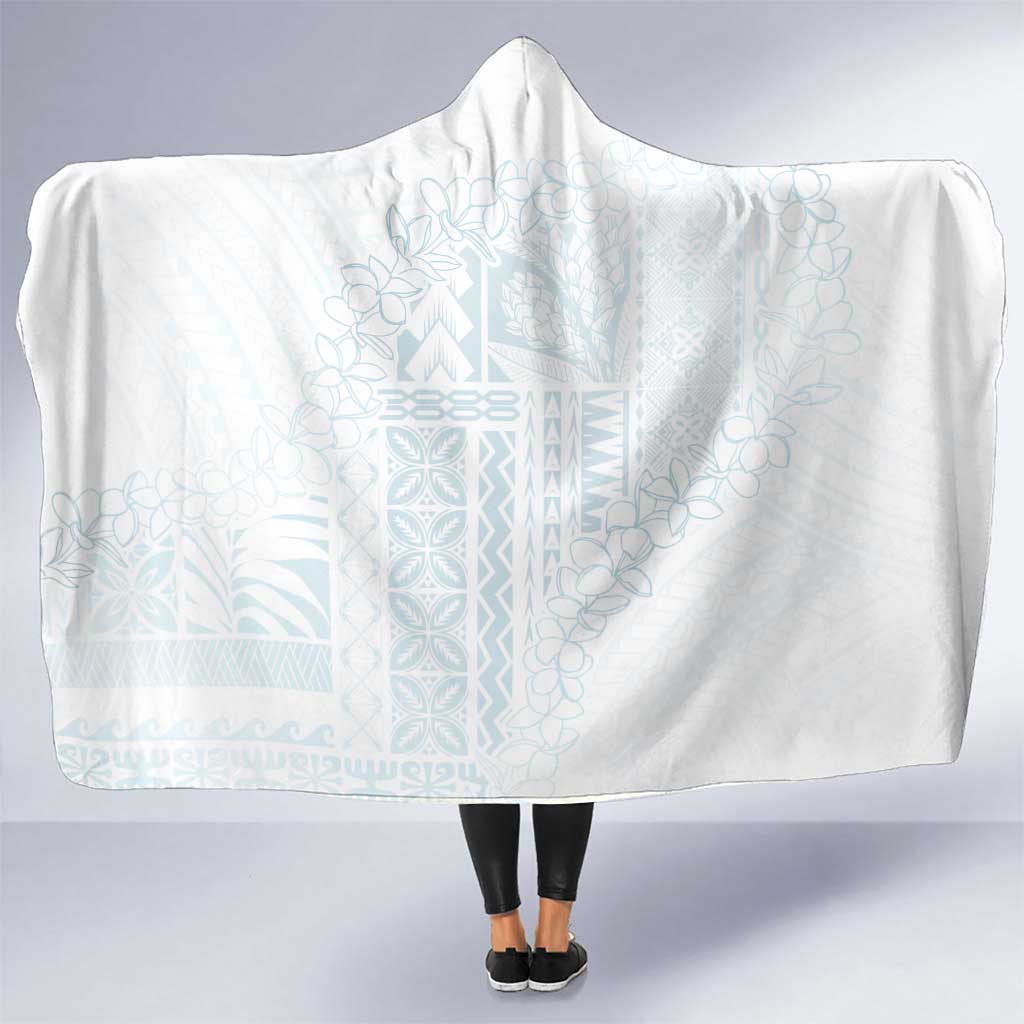 Samoa Lotu Tamaiti Mamanu Siapo Hooded Blanket Off White Plumeria LT7 One Size Baby Blue - Polynesian Pride