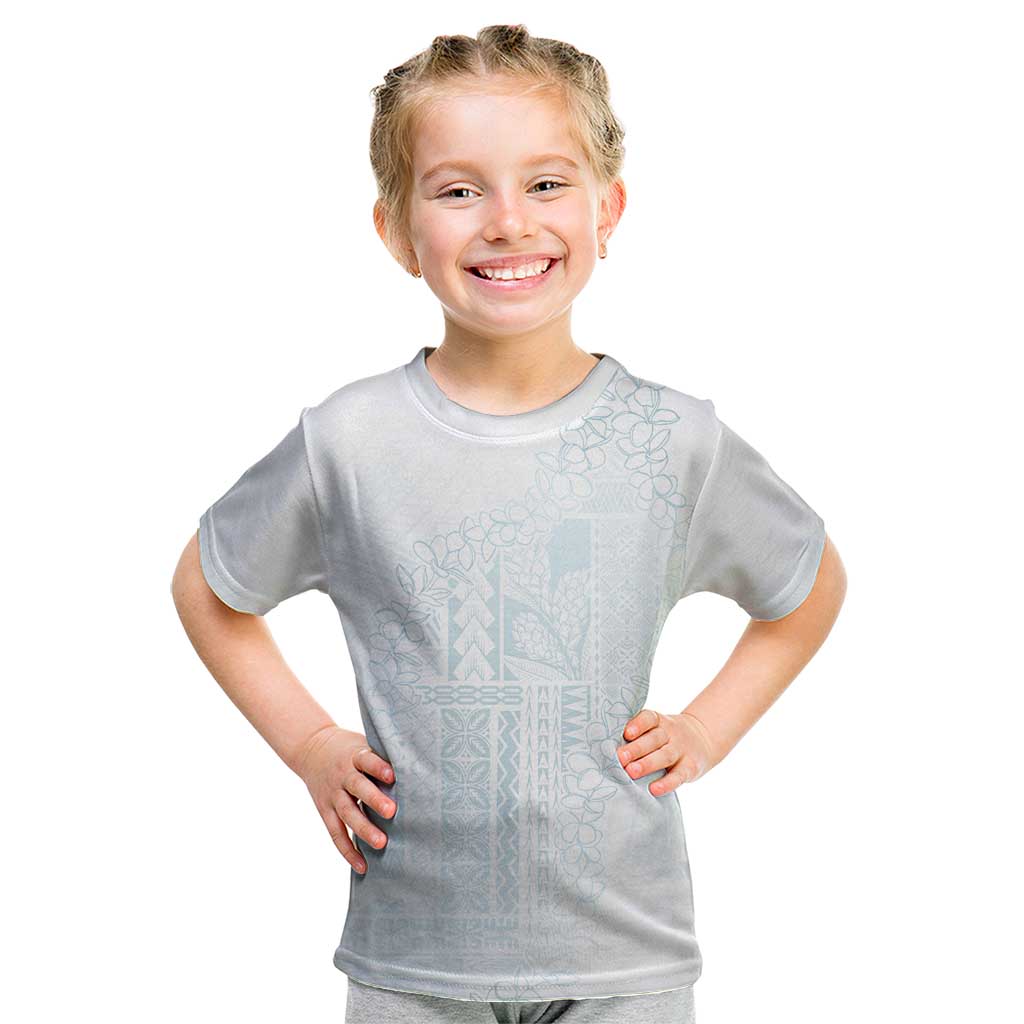 Samoa Lotu Tamaiti Mamanu Siapo Kid T Shirt Off White Plumeria LT7 Baby Blue - Polynesian Pride