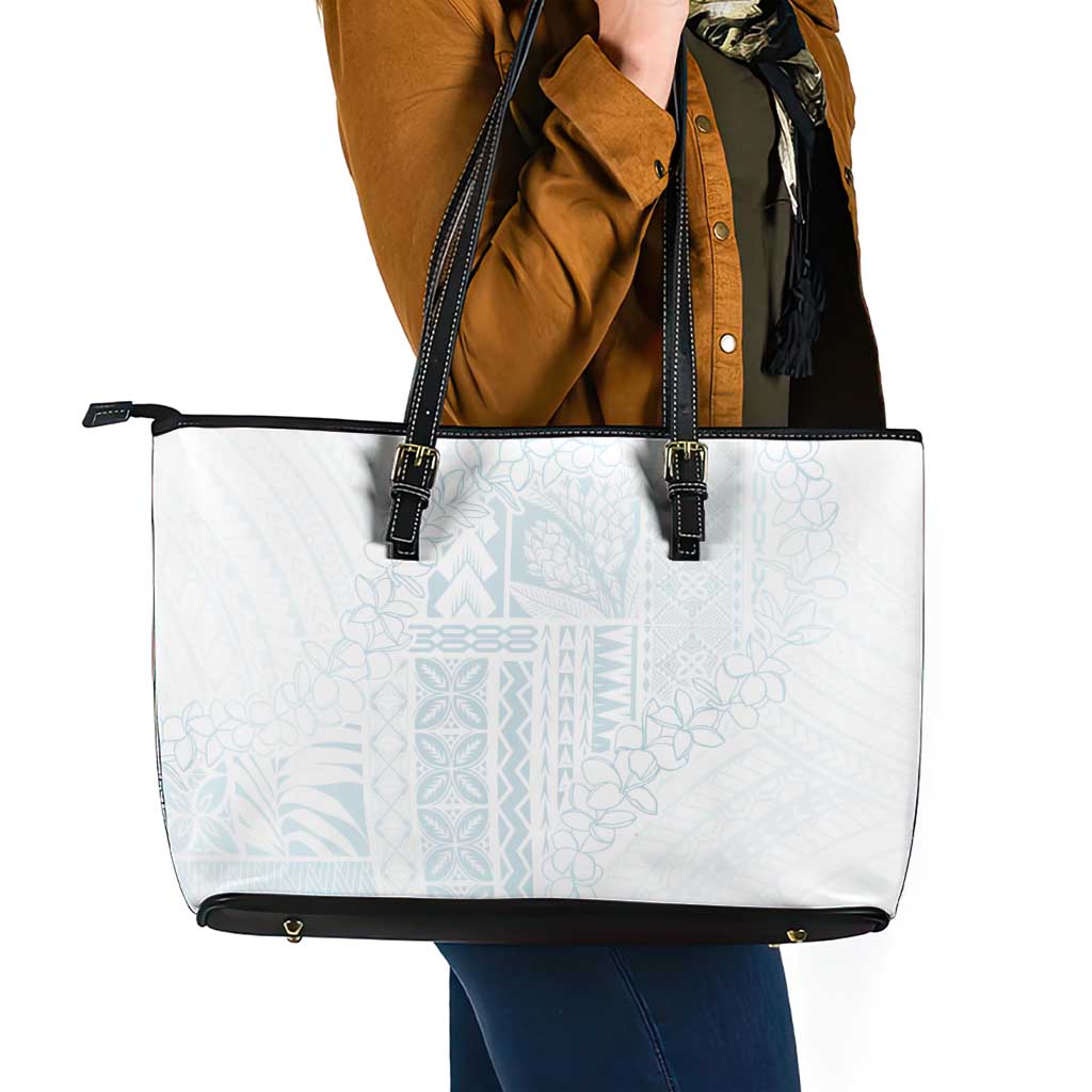 Samoa Lotu Tamaiti Mamanu Siapo Leather Tote Bag Off White Plumeria LT7 - Polynesian Pride