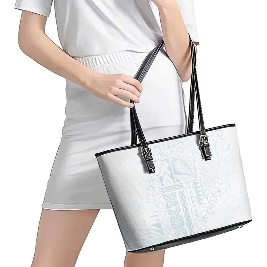 Samoa Lotu Tamaiti Mamanu Siapo Leather Tote Bag Off White Plumeria LT7 - Polynesian Pride