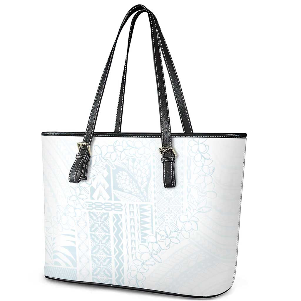 Samoa Lotu Tamaiti Mamanu Siapo Leather Tote Bag Off White Plumeria LT7 - Polynesian Pride