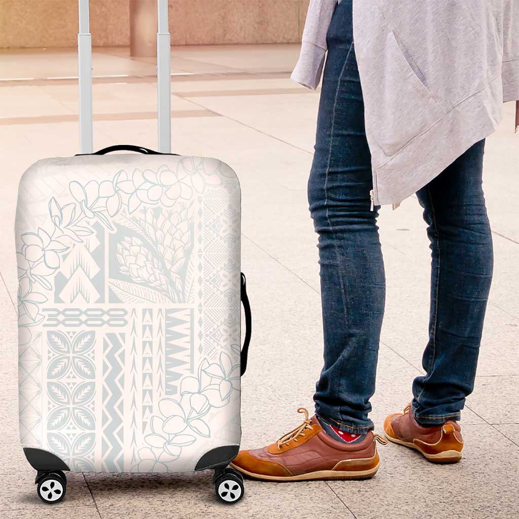 Samoa Lotu Tamaiti Mamanu Siapo Luggage Cover Off White Plumeria LT7 Baby Blue - Polynesian Pride