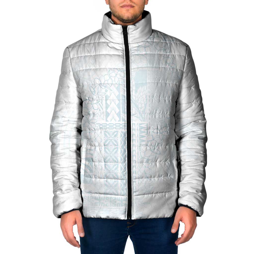 Samoa Lotu Tamaiti Mamanu Siapo Padded Jacket Off White Plumeria LT7 Men Baby Blue - Polynesian Pride